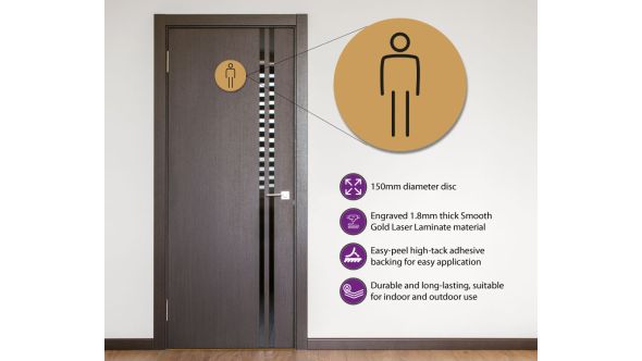 Gents Toilet Door Symbol 150mm Gold