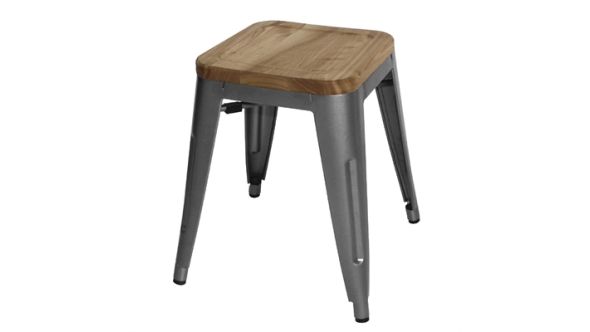 Bolero Bistro Low Stools with Wooden Seat Pad Gun Metal (4 Pack) GM636