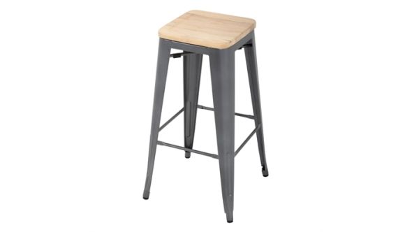 Bolero Bistro High Stools with Wooden Seat Pad Gun Metal (4 Pack) GM639