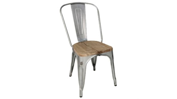 Bolero Bistro Side Chairs with Wooden Seat Pad Galvanised Steel (4 Pack) GM642