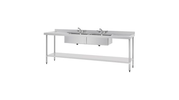 Vogue Stainless Steel Sink Double Bowl and Double Drainer 2400mm - U910
