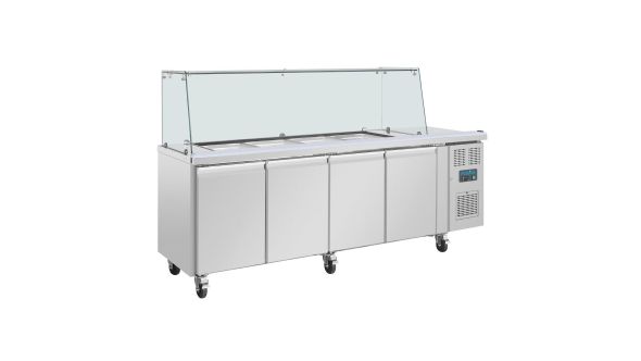 Polar U-Series GN Saladette Counter with Square Sneeze Guard 4 Door